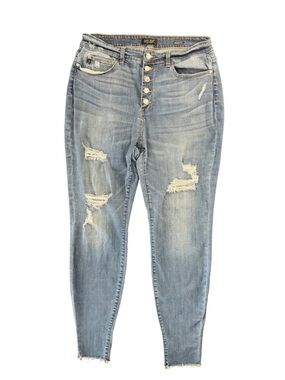 Judy Blue Skinny Fit Jeans 18W Distressed Raw Hem High Rise Button Fly Denim
